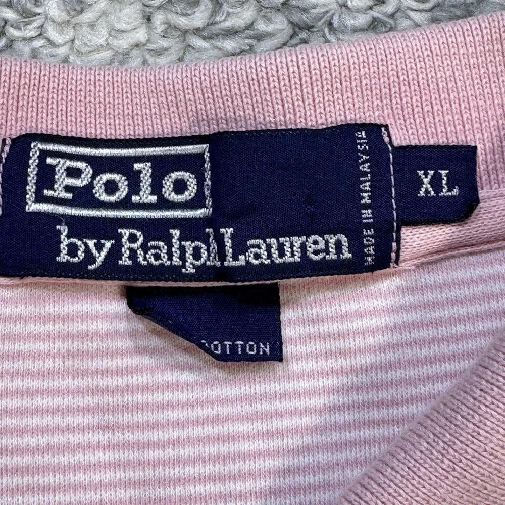 Polo Ralph Lauren Vintage Pink Striped Short Sleeve Polo Shirt Mens XL‎ Preppy